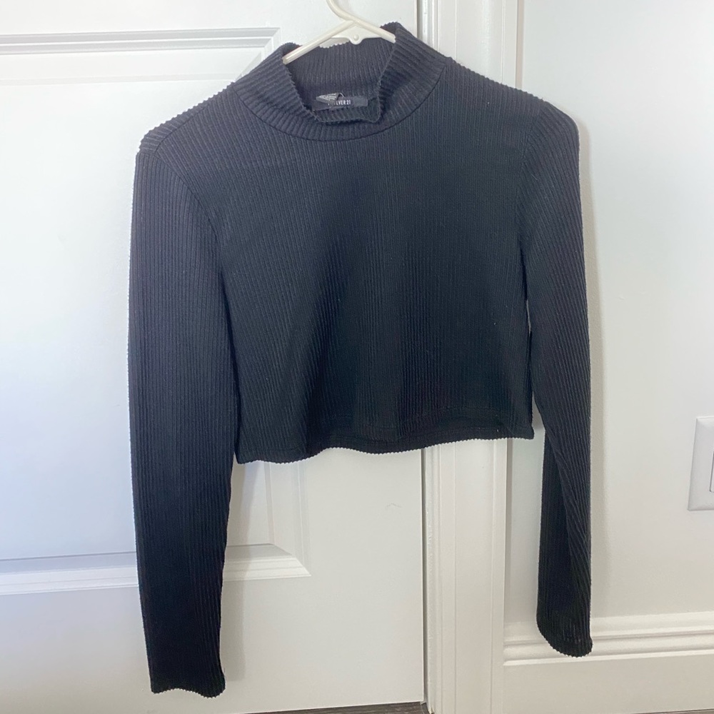 cropped ribbed mock neck
